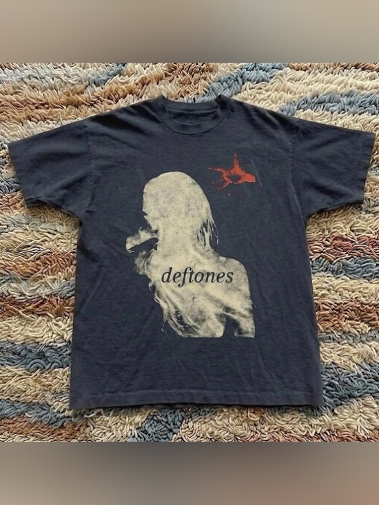 Gildan Other - Black Deftones Short Sleeve Tee with Cream Silhouette and Red Accent